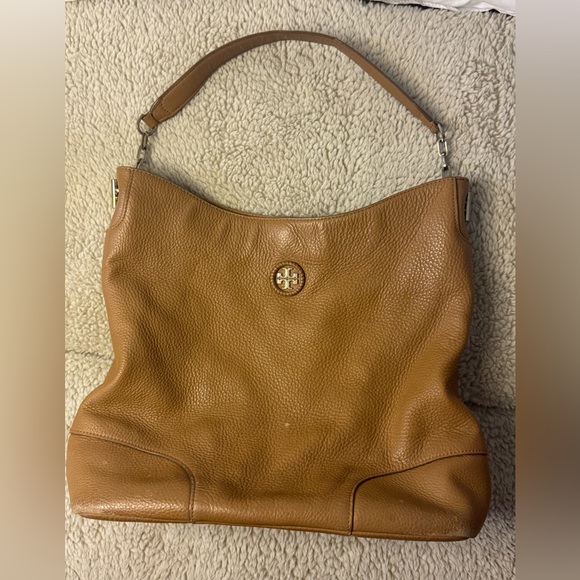 Tory Burch Slouch Shoulder Bag Tan Magnetic Close Hobo - Picture 1 of 4